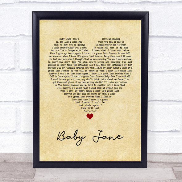 Rod Stewart Baby Jane Vintage Heart Quote Song Lyric Print