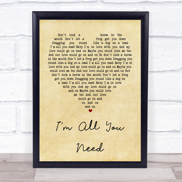 The Divine Comedy I'm All You Need Vintage Heart Quote Song Lyric Print