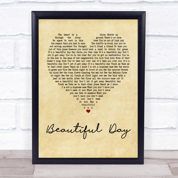 U2 Beautiful Day Vintage Heart Quote Song Lyric Print