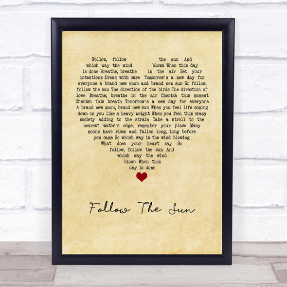 Xavier Rudd Follow The Sun Vintage Heart Quote Song Lyric Print