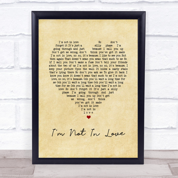 10cc I'm Not In Love Vintage Heart Song Lyric Print