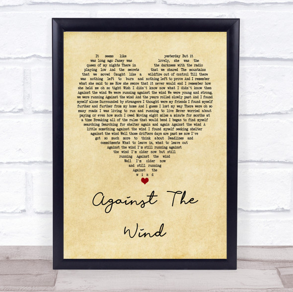 Bob Seger Against The Wind Vintage Heart Song Lyric Print