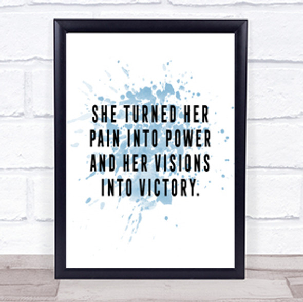 Pain Into Power Inspirational Quote Print Blue Watercolour Poster