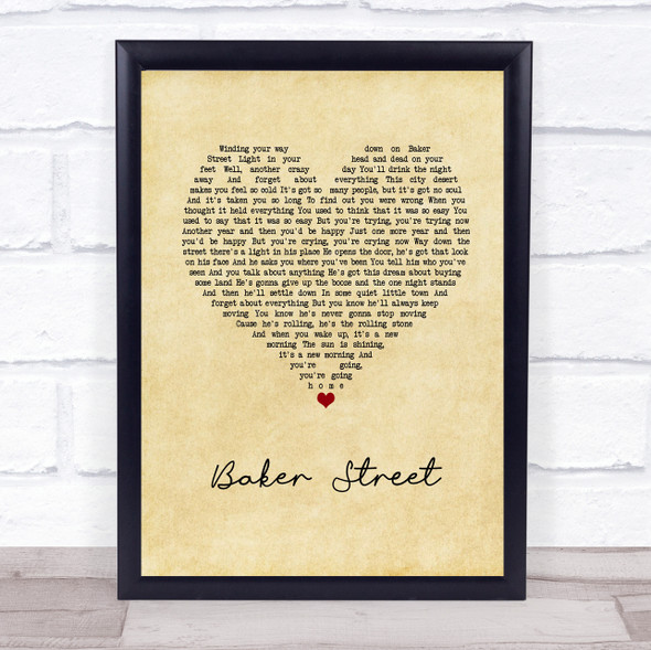Gerry Rafferty Baker Street Vintage Heart Song Lyric Print