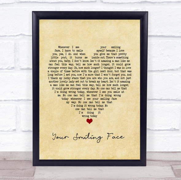 James Taylor Your Smiling Face Vintage Heart Song Lyric Print