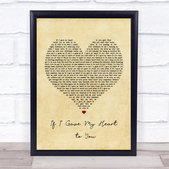 John McLean If I Gave My Heart to You Vintage Heart Song Lyric Print