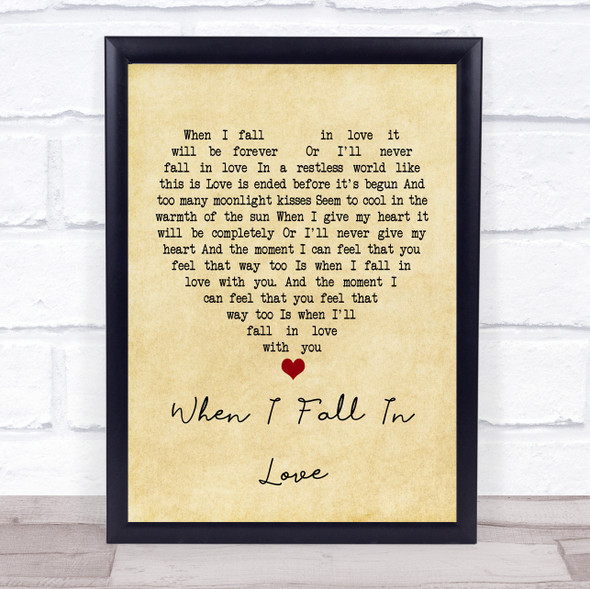 Nat King Cole When I Fall In Love Vintage Heart Song Lyric Print