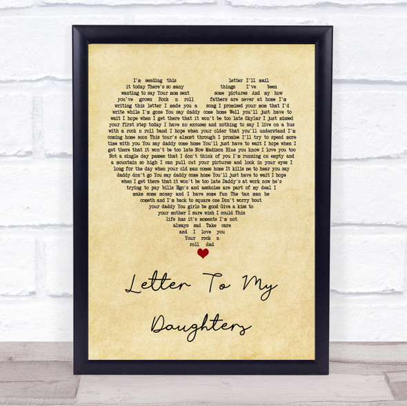 Uncle Kracker Letter To My Daughters Vintage Heart Song Lyric Print