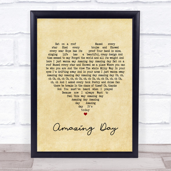 Coldplay Amazing Day Vintage Heart Song Lyric Print