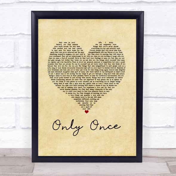 Bob Marley Only Once Vintage Heart Song Lyric Print