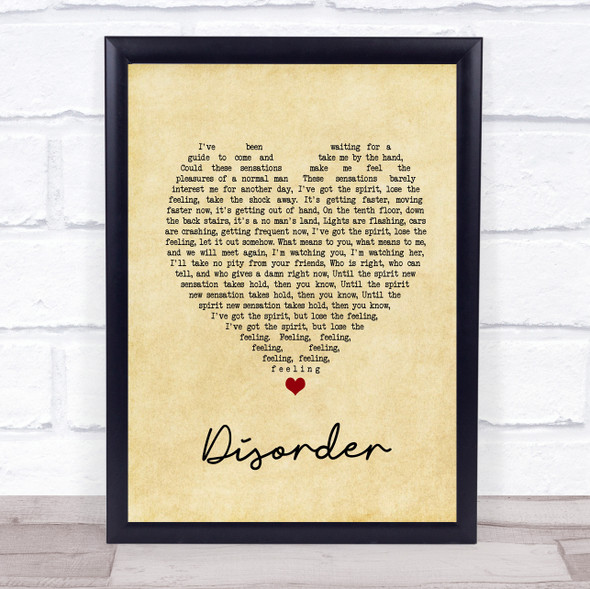 Joy Division Disorder Vintage Heart Song Lyric Print