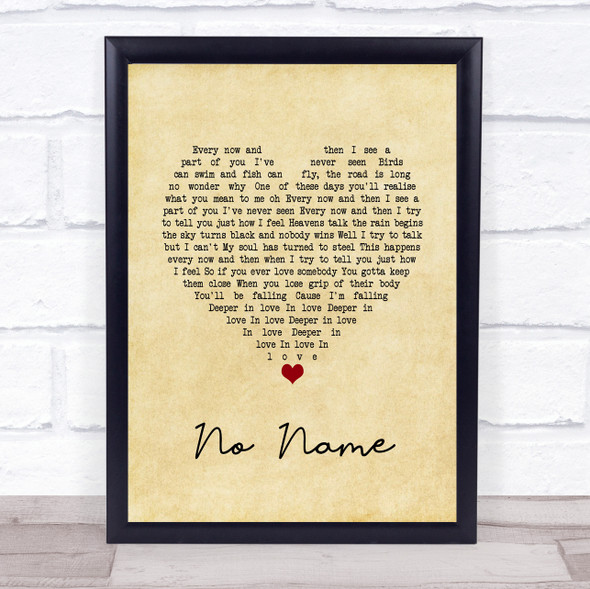 Ryan O'Shaughnessy No Name Vintage Heart Song Lyric Print