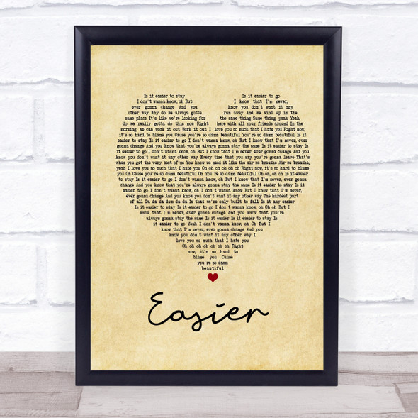 5 Seconds Of Summer Easier Vintage Heart Song Lyric Print