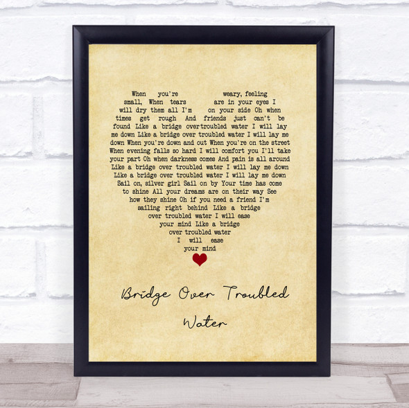 Simon & Garfunkel Bridge Over Troubled Water Vintage Heart Song Lyric Print