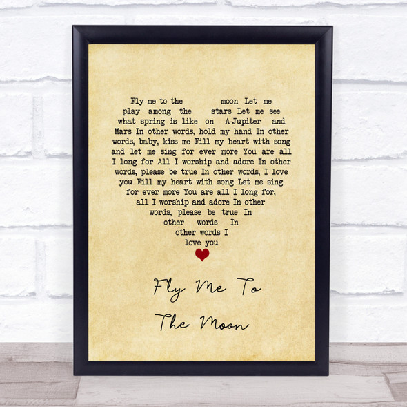 Frank Sinatra Fly Me To The Moon Vintage Heart Song Lyric Print