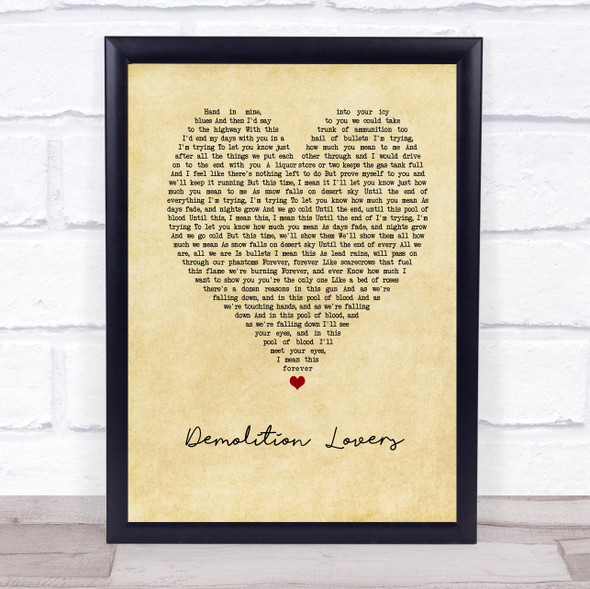 My Chemical Romance Demolition Lovers Vintage Heart Song Lyric Print