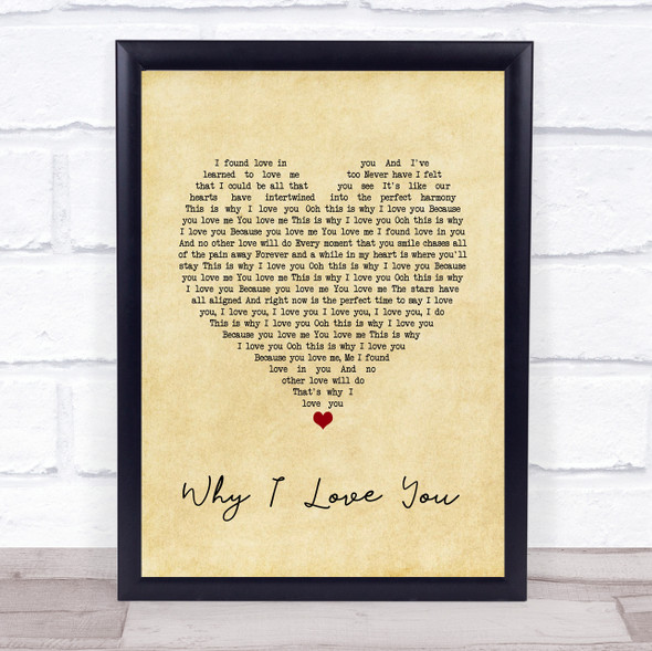 MAJOR Why I Love You Vintage Heart Song Lyric Print