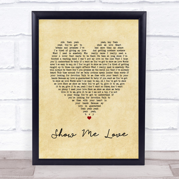 Robin S Show Me Love Vintage Heart Song Lyric Print