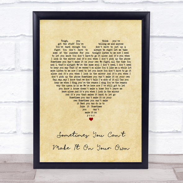 U2 Sometimes You Can't Make It On Your Own Vintage Heart Song Lyric Print