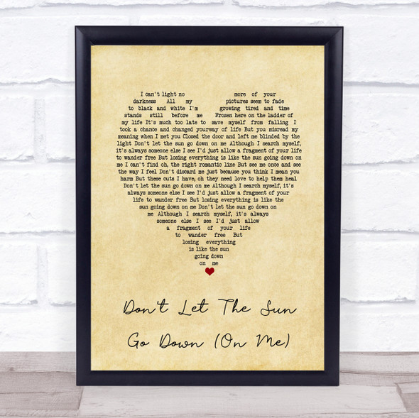 George Michael Don't Let The Sun Go Down (On Me) Vintage Heart Song Lyric Print