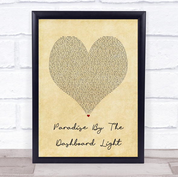 Meat Loaf Paradise By The Dashboard Light Vintage Heart Song Lyric Print