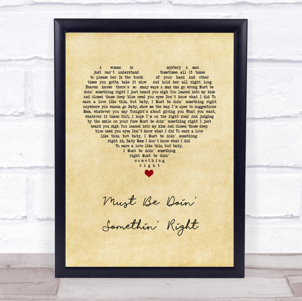 Billy Currington Must Be Doin' Somethin' Right Vintage Heart Song Lyric Print