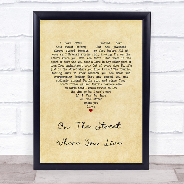 Nat King Cole On The Street Where You Live Vintage Heart Song Lyric Print