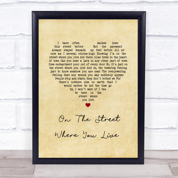 Vic Damone On the Street Where You Live Vintage Heart Song Lyric Print