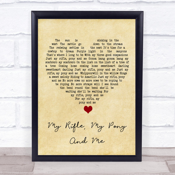 Dean Martin My Rifle, My Pony And Me Vintage Heart Song Lyric Print