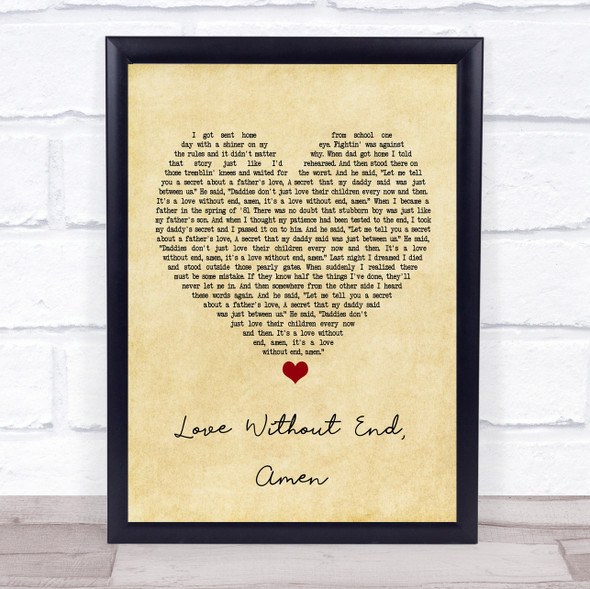 George Strait Love Without End, Amen Vintage Heart Song Lyric Print