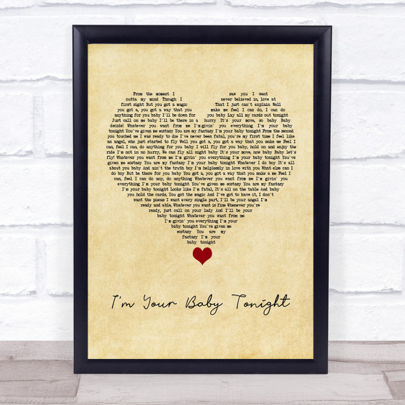 Whitney Houston I'm Your Baby Tonight Vintage Heart Song Lyric Print