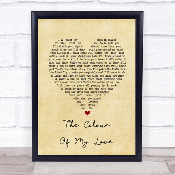Celine Dion The Colour Of My Love Vintage Heart Song Lyric Print