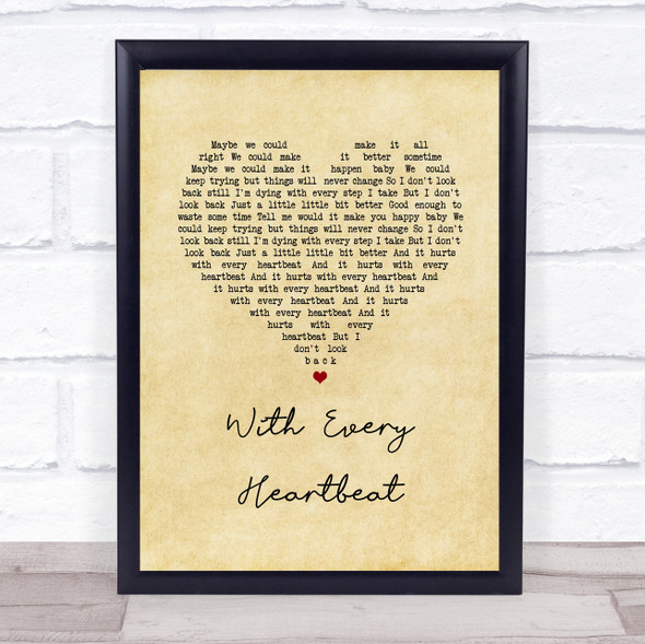 Gerard O'Connell With Every Heartbeat Vintage Heart Song Lyric Print