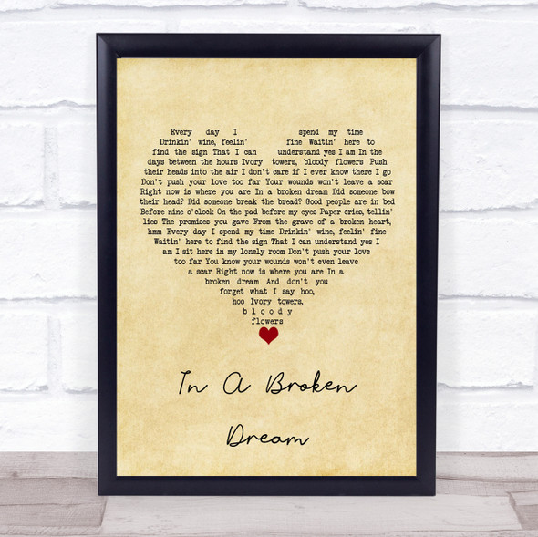 Rod Stewart In A Broken Dream Vintage Heart Song Lyric Print