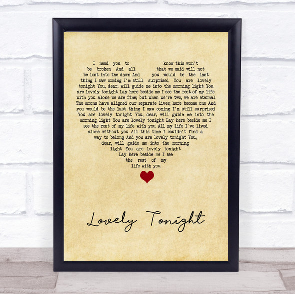 Joshua Radin Lovely tonight Vintage Heart Song Lyric Print