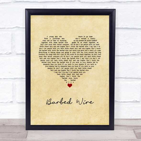 Tom Grennan Barbed Wire Vintage Heart Song Lyric Print