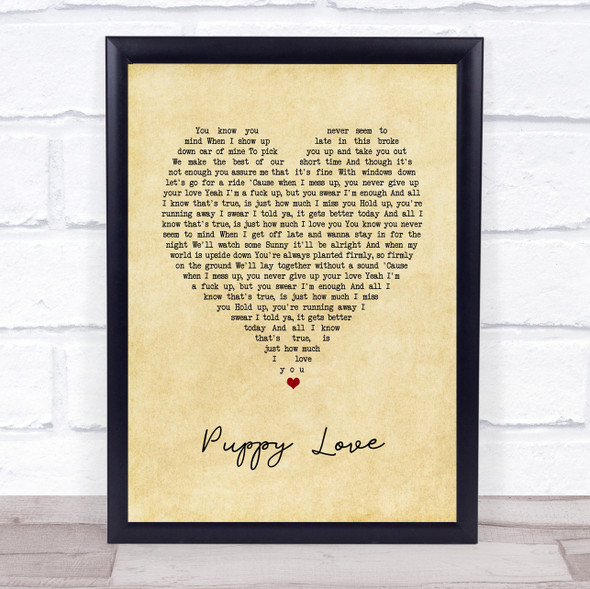 This Wild Life Puppy Love Vintage Heart Song Lyric Print