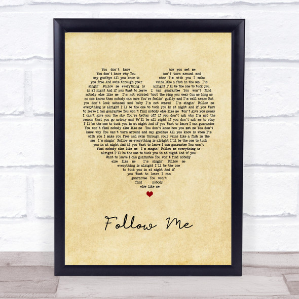 Uncle Kracker Follow Me Vintage Heart Song Lyric Print