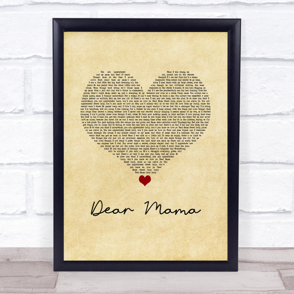 2Pac Dear Mama Vintage Heart Song Lyric Print