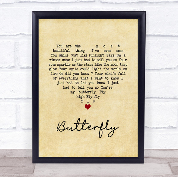 Lenny Kravitz Butterfly Vintage Heart Song Lyric Print