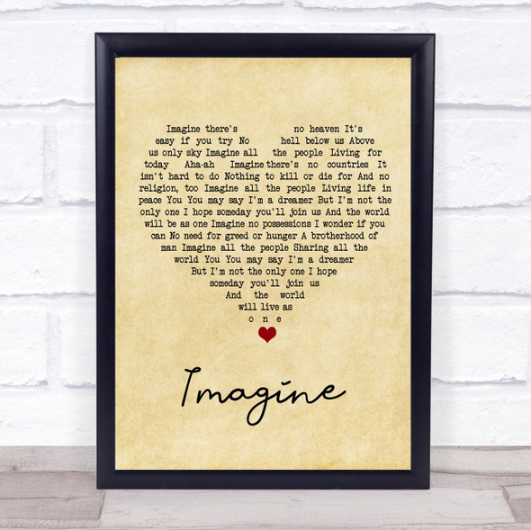 John Lennon Imagine Vintage Heart Song Lyric Print