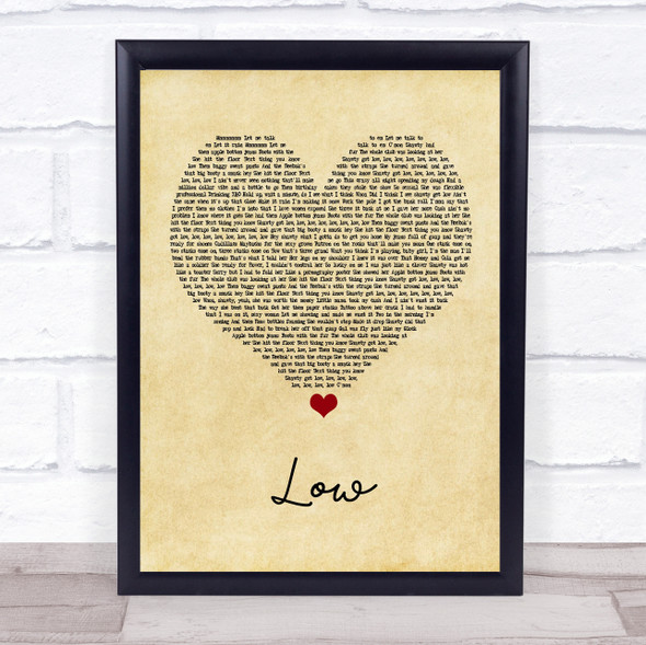 Flo Rida Low Vintage Heart Song Lyric Print