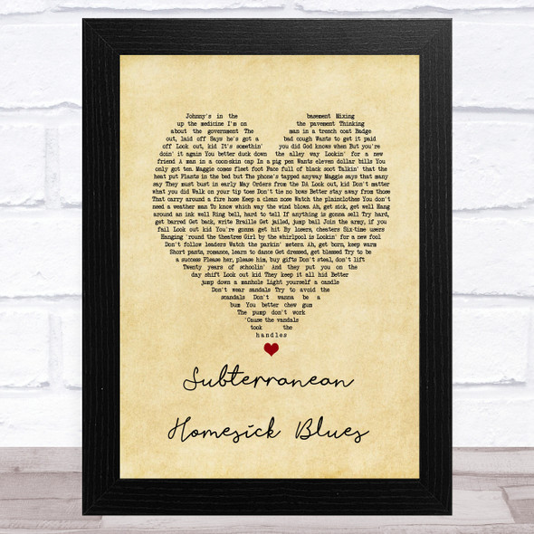 Bob Dylan Subterranean Homesick Blues Vintage Heart Song Lyric Music Art Print