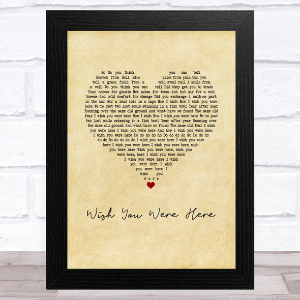 Aslan Wish You Were Here Vintage Heart Song Lyric Music Art Print