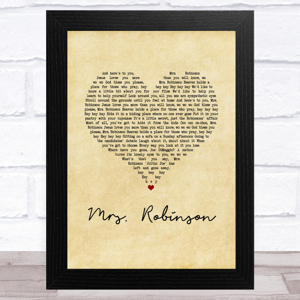 Simon & Garfunkel Mrs. Robinson Vintage Heart Song Lyric Music Art Print