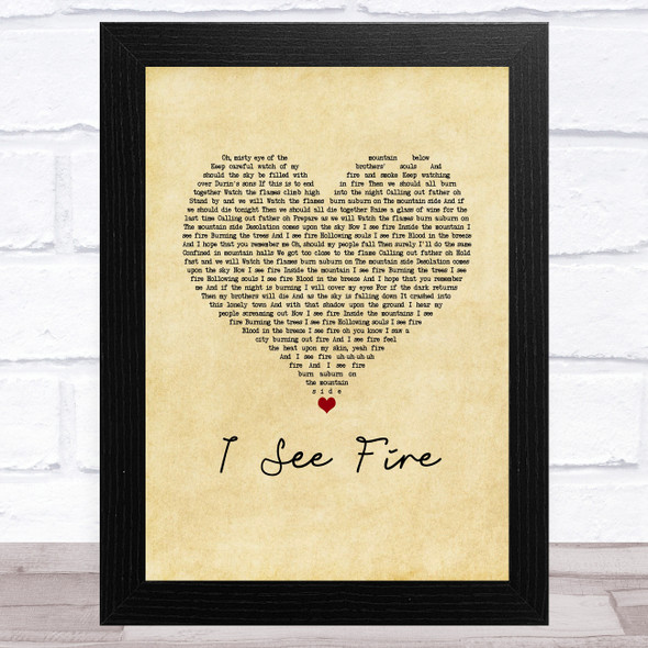 Ed Sheeran I See Fire Vintage Heart Song Lyric Music Art Print