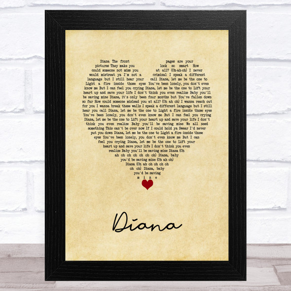 One Direction Diana Vintage Heart Song Lyric Music Art Print