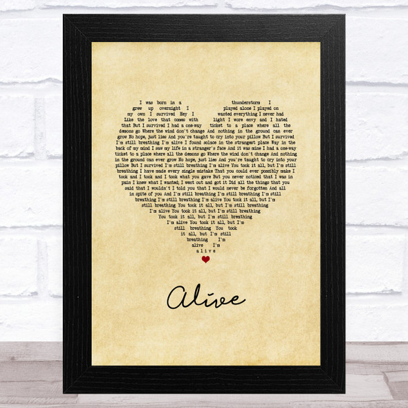 Sia Alive Vintage Heart Song Lyric Music Art Print