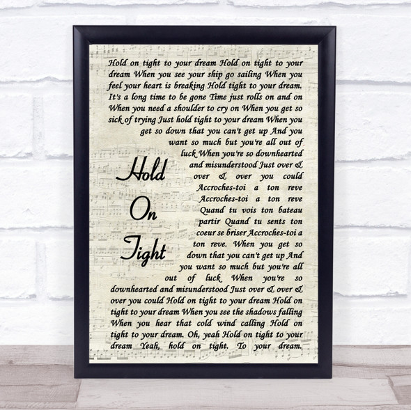 Electric Light Orchestra Hold On Tight Vintage Script Song Lyric Print