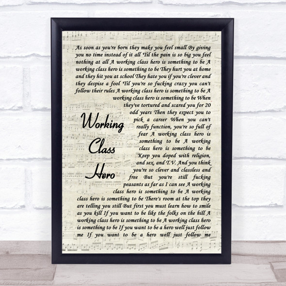 John Lennon Working Class Hero Vintage Script Song Lyric Quote Music Print